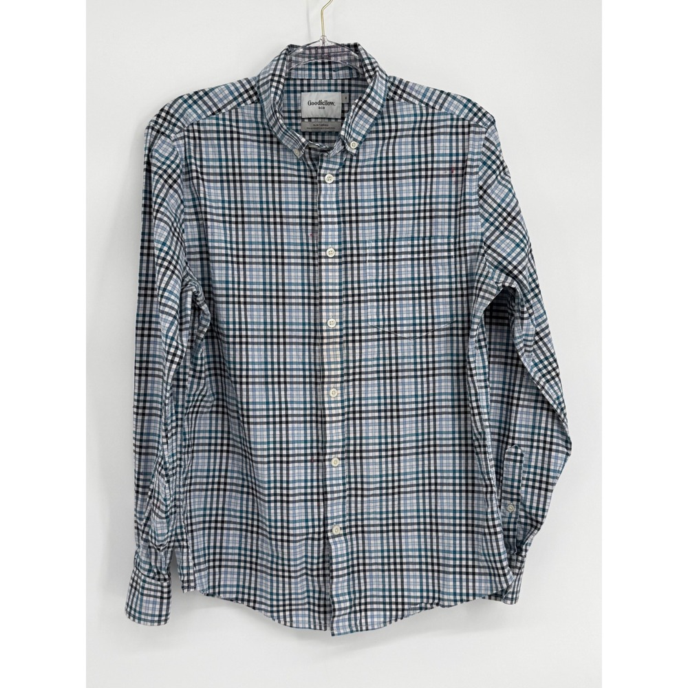 Goodfellow & Co Mens Slim Fit Plaid Button Down Shirt Blue White Long‎ Slv Sz M